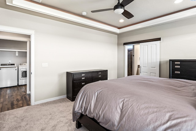 26 Molly Rose Ct, Prosser, WA 99350 - bedroom featuring a tray ceiling, carpet, baseboards, independent washer and dryer, and recessed lighting