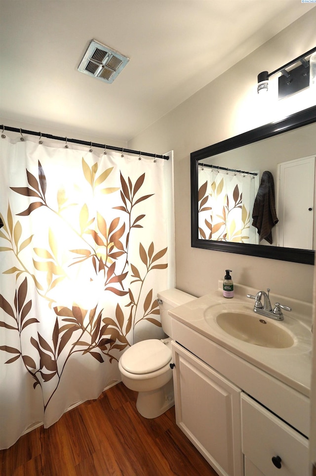 1004 NE D St, Pullman, WA 99163 - full bathroom with toilet, vanity, wood finished floors, and a shower with shower curtain