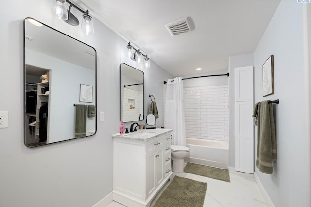 full bathroom featuring vanity, toilet, and shower / bath combo with shower curtain