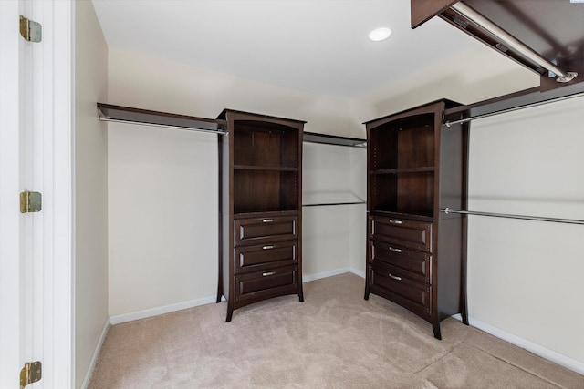 spacious closet featuring light carpet