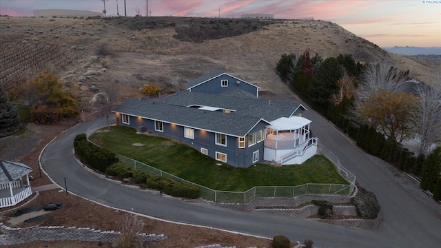 view of aerial view at dusk