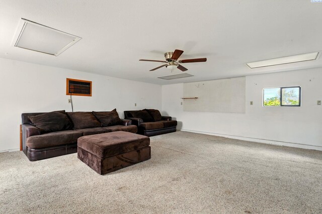 616 S Conway St, Kennewick, WA 99336 - carpeted living room featuring ceiling fan, attic access, and baseboards
