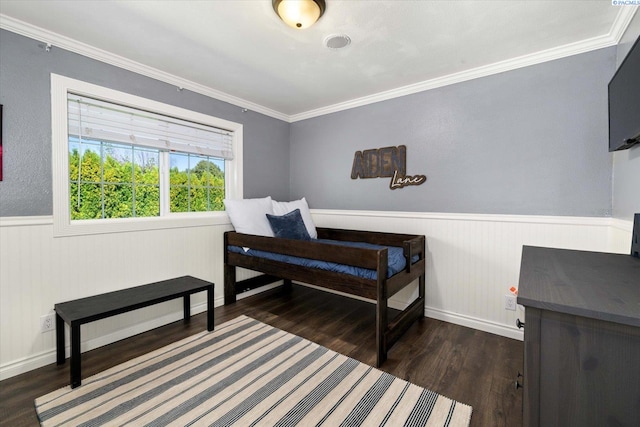 10219 W Argent Rd, Pasco, WA 99301 - bedroom with a wainscoted wall, dark wood-type flooring, and crown molding