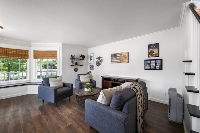 10219 W Argent Rd, Pasco, WA 99301 - living room with crown molding and dark wood-style floors