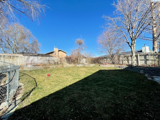 view of yard with a fenced backyard