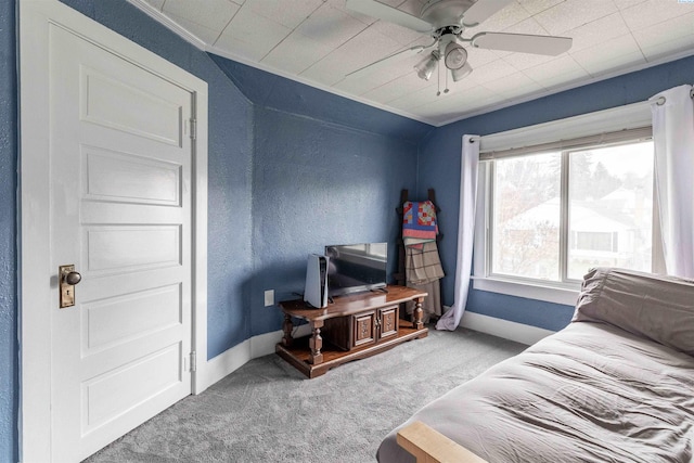 807 S Mill St, Colfax, WA 99111 - carpeted bedroom with baseboards, lofted ceiling, and a ceiling fan
