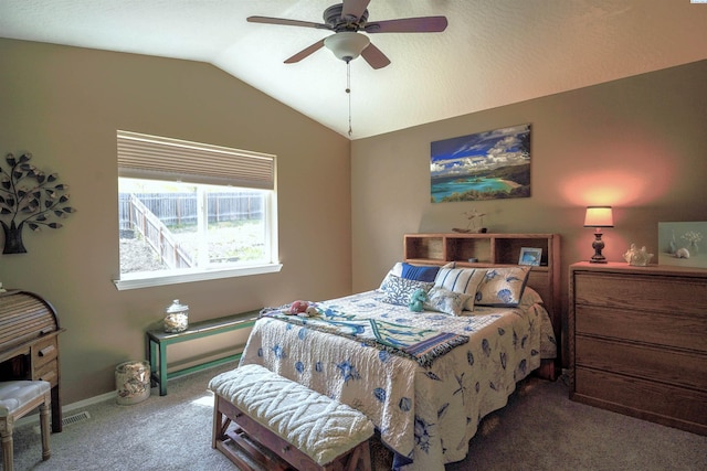 1135 SW Lost Trail Dr, Pullman, WA 99163 - bedroom featuring carpet floors, vaulted ceiling, and ceiling fan