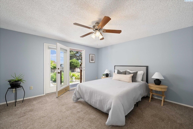 2714 W John Day Ave, Kennewick, WA 99336 - bedroom featuring access to exterior, carpet flooring, a textured ceiling, a ceiling fan, and baseboards