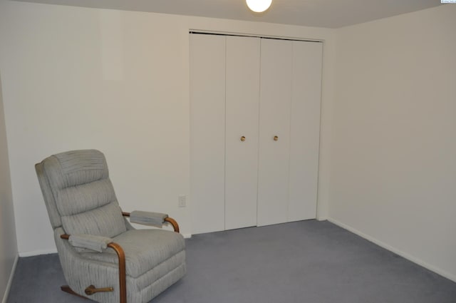 sitting room featuring carpet floors and baseboards