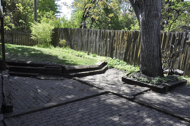 view of yard featuring a fenced backyard and a patio area
