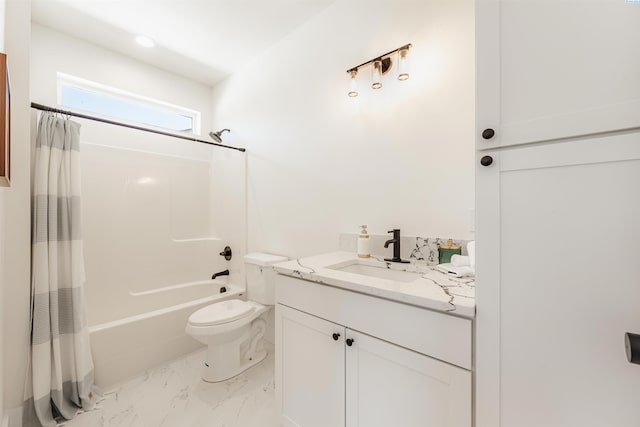 full bathroom featuring vanity, toilet, and shower / bath combo with shower curtain