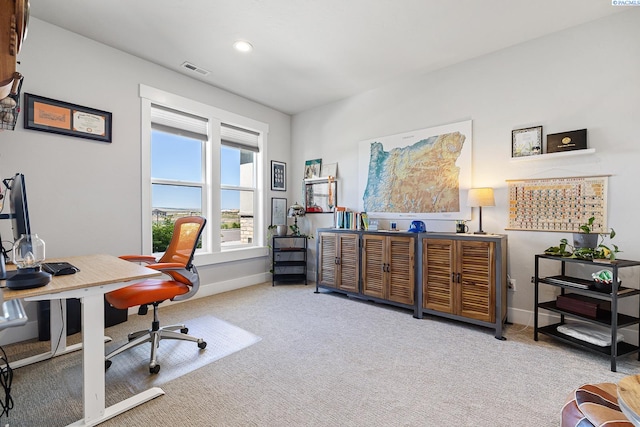 office area with carpet, baseboards, and recessed lighting