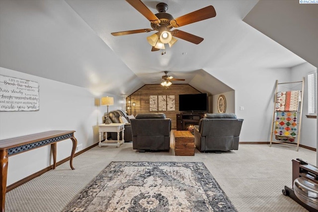 404 S Georgia St, Kennewick, WA 99338 - interior space with baseboards, carpet, a ceiling fan, and lofted ceiling