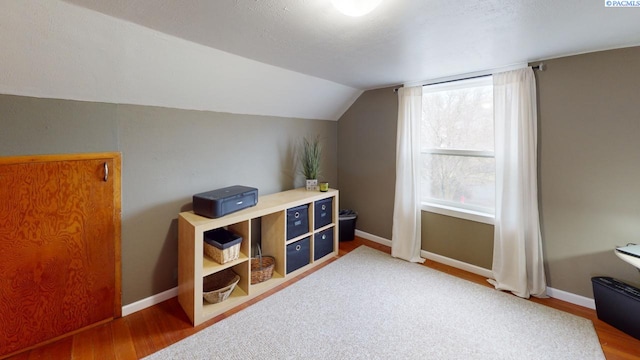 additional living space with lofted ceiling and hardwood / wood-style floors