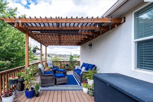 87021 Summit View Dr, Kennewick, WA 99338 - wooden terrace featuring outdoor lounge area and a pergola