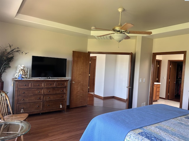 3405 S Johnson St, Kennewick, WA 99337 - bedroom featuring dark wood-style flooring and ceiling fan