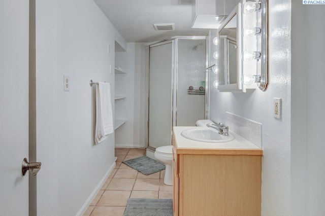 1706 Gaillard Pl, Richland, WA 99354 - bathroom with tile patterned flooring, toilet, a shower stall, and vanity
