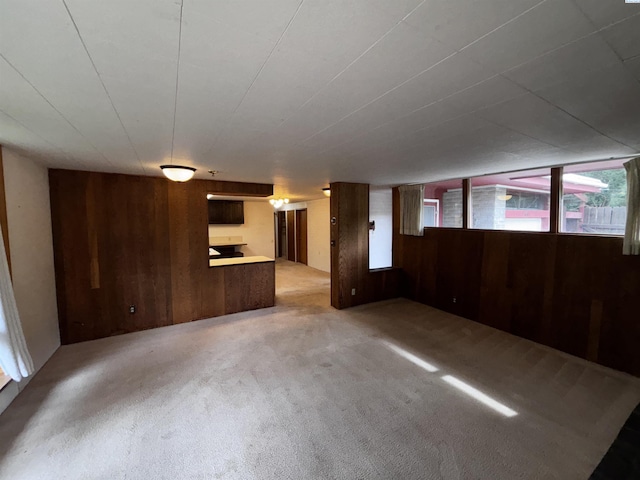 1630 NE Gaines Rd, Pullman, WA 99163 - unfurnished living room featuring wood walls and light carpet