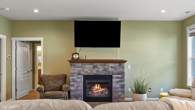 6102 Westmoreland Ln, Pasco, WA 99301 - living area with a fireplace and recessed lighting