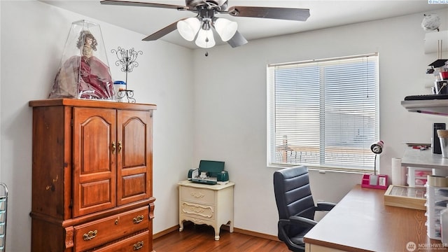 235 E Lilac Pl, Othello, WA 99344 - office featuring wood finished floors, ceiling fan, and baseboards