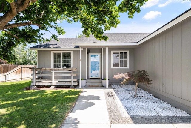 4607 Yuma Dr, Pasco, WA 99301 - doorway to property featuring roof with shingles