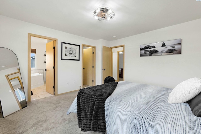 bedroom featuring light carpet