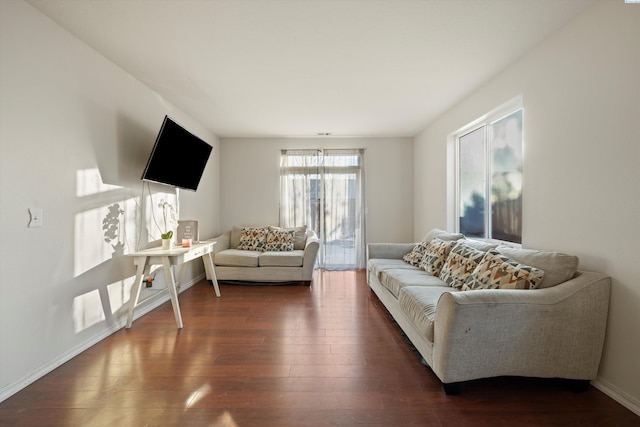 living room with dark wood-type flooring