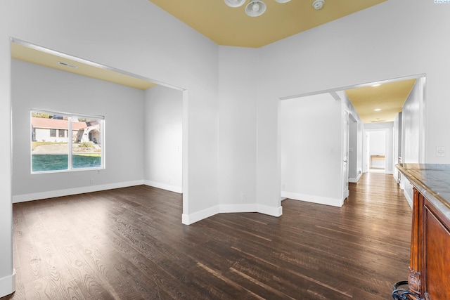 unfurnished living room with dark hardwood / wood-style flooring