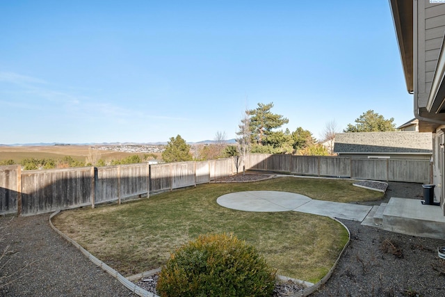 view of yard featuring a patio and a fenced backyard