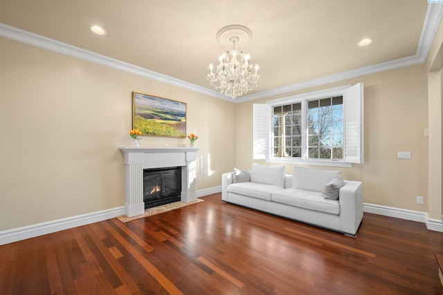 unfurnished living room featuring a fireplace with flush hearth, baseboards, and ornamental molding