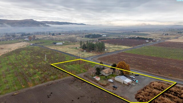 aerial view with a mountain view and a rural view