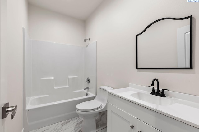 full bathroom featuring vanity, shower / washtub combination, and toilet