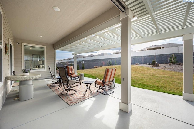 view of patio featuring a fenced backyard and a pergola