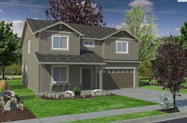 craftsman house featuring a garage and a front yard