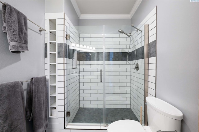 521 Eastgate Dr, Prosser, WA 99350 - bathroom with crown molding, toilet, and a shower stall