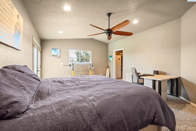 4016 W Ruby, Pasco, WA 99301 - bedroom with lofted ceiling, carpet floors, recessed lighting, a textured ceiling, and ceiling fan