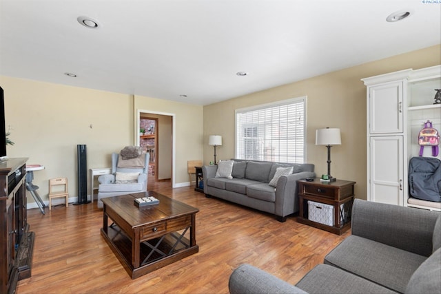 living room with light hardwood / wood-style flooring