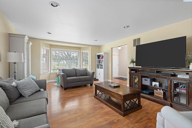 living room with light wood-type flooring