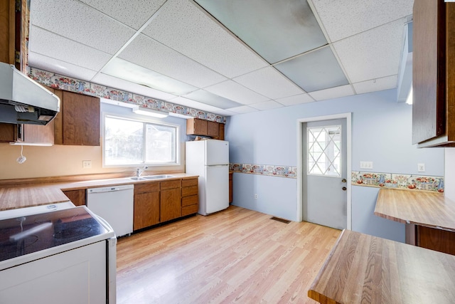 212 C St, Endicott, WA 99125 - kitchen with white appliances, healthy amount of natural light, ventilation hood, light countertops, and a drop ceiling