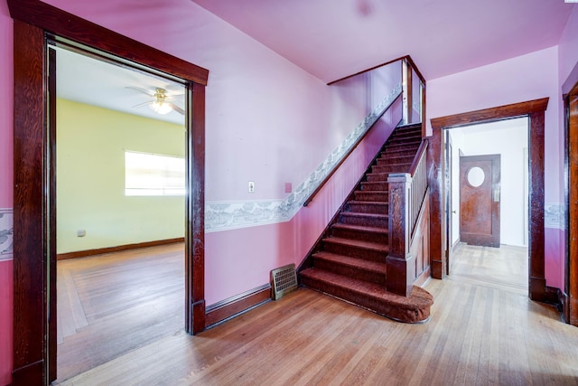 212 C St, Endicott, WA 99125 - stairs with wood finished floors and a ceiling fan