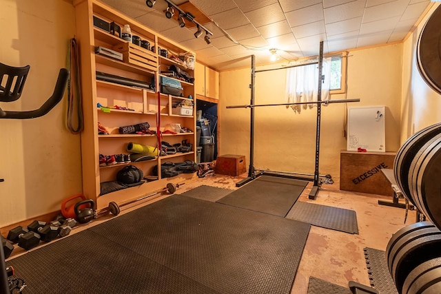 exercise room with track lighting