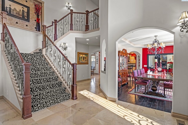 entryway with a high ceiling