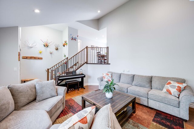 495 NW Robert St, Pullman, WA 99163 - living room with wood finished floors, recessed lighting, and lofted ceiling