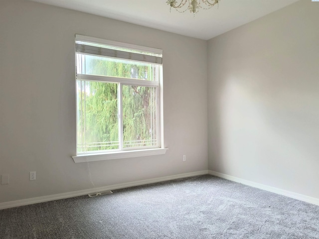 empty room featuring carpet floors, a wealth of natural light, and baseboards