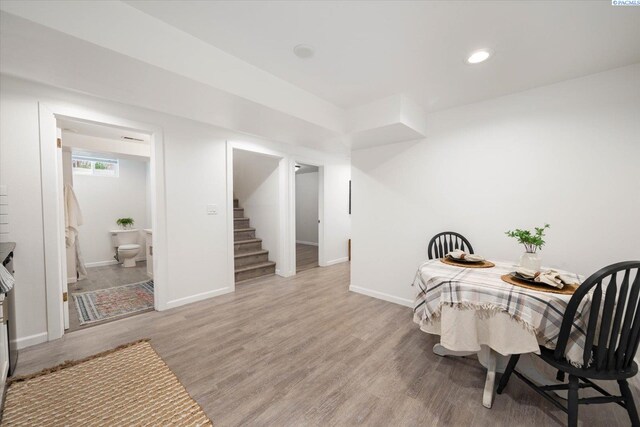 2115 W 8th Pl, Kennewick, WA 99336 - dining space with wood finished floors, stairs, baseboards, and recessed lighting