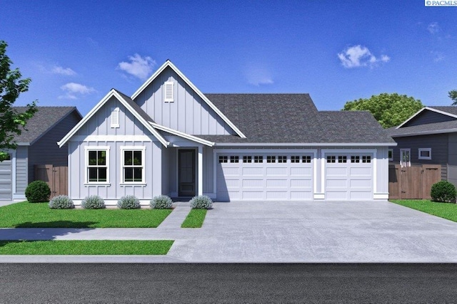 2817 Avrio Ave, Richland, WA 99354 - view of front of house featuring board and batten siding, an attached garage, driveway, and fence