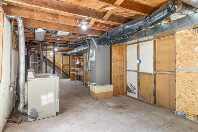 2020 Newcomer Ave, Richland, WA 99354 - unfinished basement featuring washer / dryer, heating unit, and water heater