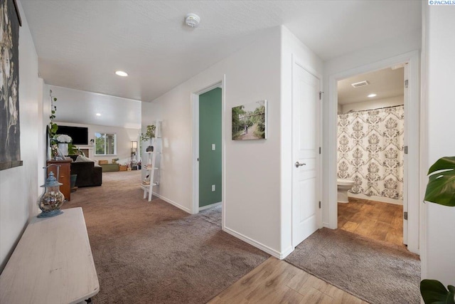 2909 S Jean St, Kennewick, WA 99336 - corridor with carpet flooring, wood finished floors, and recessed lighting