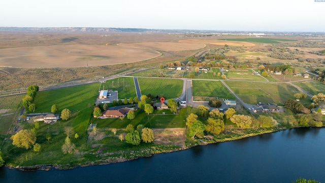 aerial view featuring a water view and a rural view