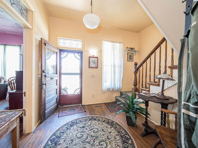 entrance foyer featuring dark wood-type flooring and a healthy amount of sunlight